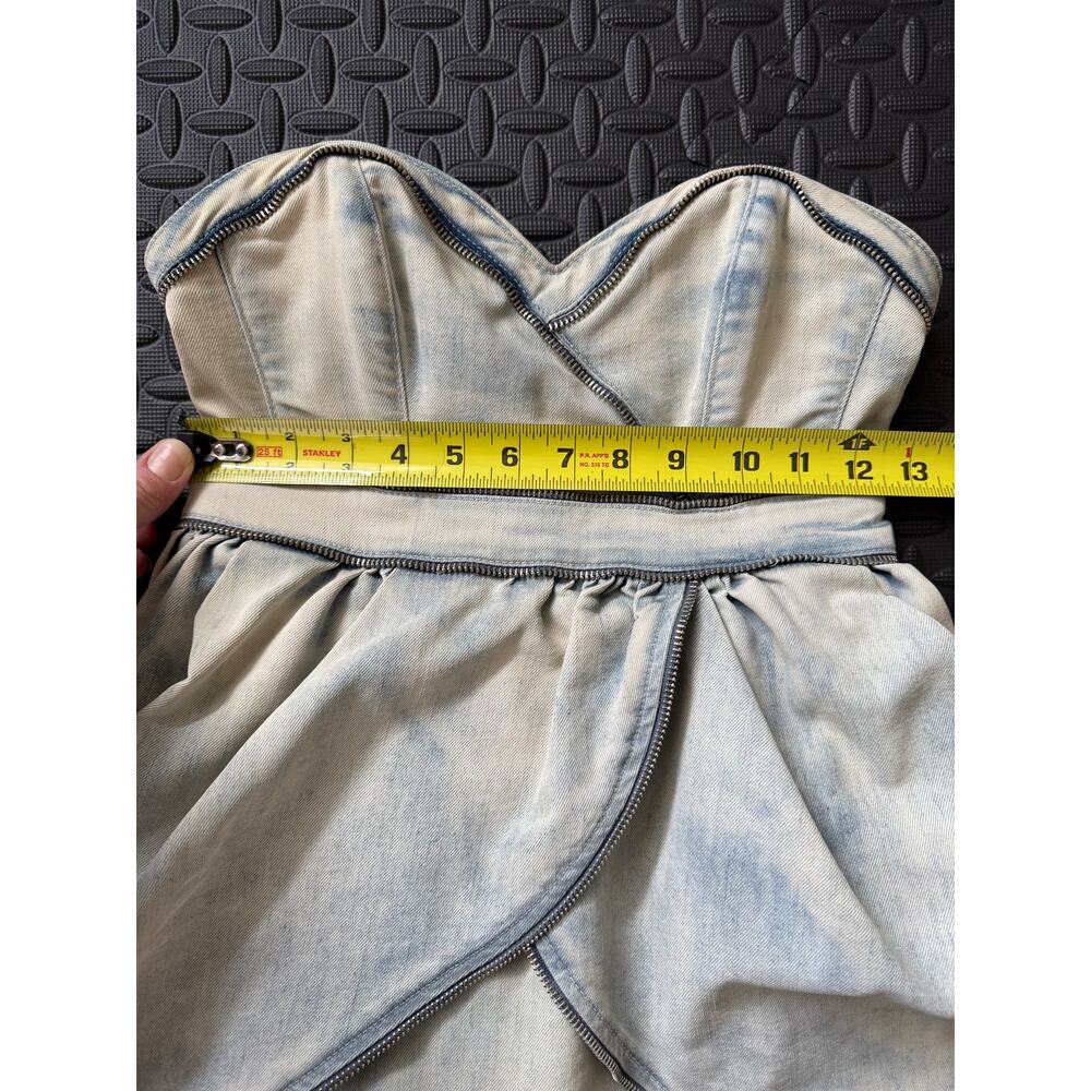 Denim Mini Dress Strapless Bubble Hem Y2K Party Dress Corset Bustier GUESS - Picture 8 of 9